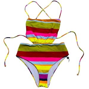 CALA DE LA CRUZ**Colorful Striped One-Piece Monokini Swimsuit***Small $285